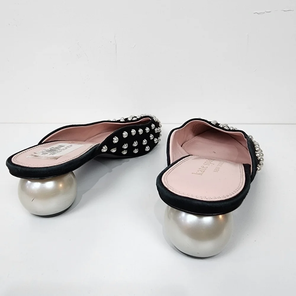 Kate spade honor pearl kitten heel mules, black, size 7